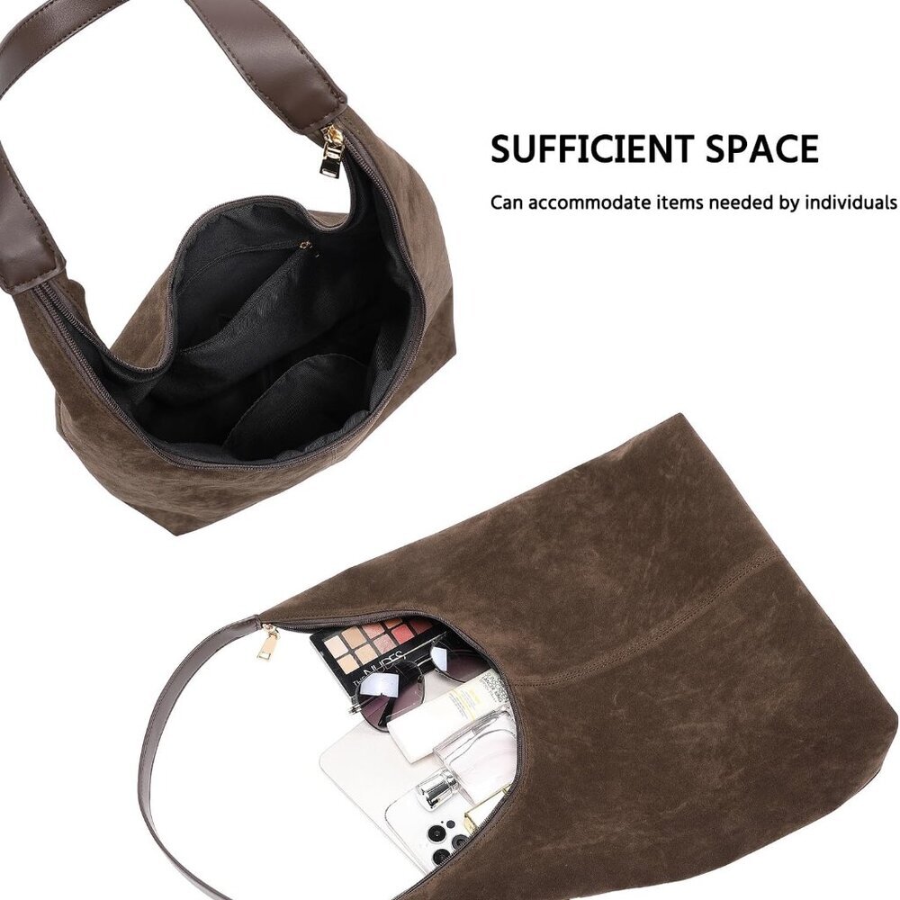 Suede Bag for Women,Suede Tote Bag,Suede Hobo Bags,Suede Handbag,Suede Slouchy S - Picture 2 of 7